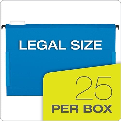 Pendaflex SureHook Reinforced Hanging Box File, 2", Legal, Blue, 1/5 Cut, 25 per box (59302EE)