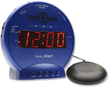 Sonic Bomb Dual Extra Loud Alarm Clock with Bed Shaker, Black | Sonic Alert Vibrating Alarm Clock Heavy Sleepers, Battery Backup | Wake with a Shake
