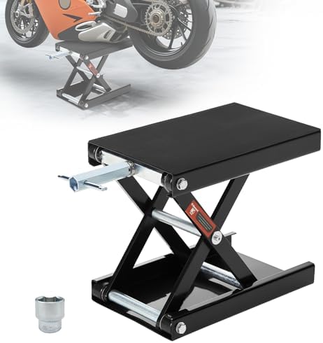 Motorcycle Lift Scissor Jack, 1200 LB Capacity Wide Deck Hoist Stand Maintenance Bikes ATVs Garage Repair Center Stand Lift Jack, Red