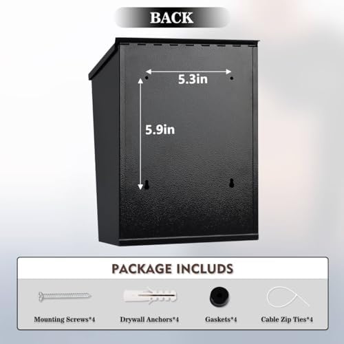 KYODOLED Mailbox for Outside, Wall Mount Locking Mailbox, Security Drop Box with Key Lock for Letters, Cash, Cards, Steel Mail Box for House Office School, 12.4H x 8.54L x 3.35W Inches, Black