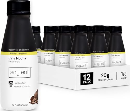 Soylent Creamy Chocolate Meal Replacement Shake, Ready-to-Drink Plant Based Protein Drink, Contains 20g Complete Vegan Protein and 1g Sugar, 14oz