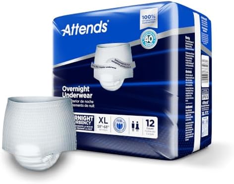 Attends Overnight Underwear for Adult Incontinence Care with ConfidenceCuff™ Protection, Overnight Absorbency, Unisex, X-Large, 12 Count (x4) | Unisex