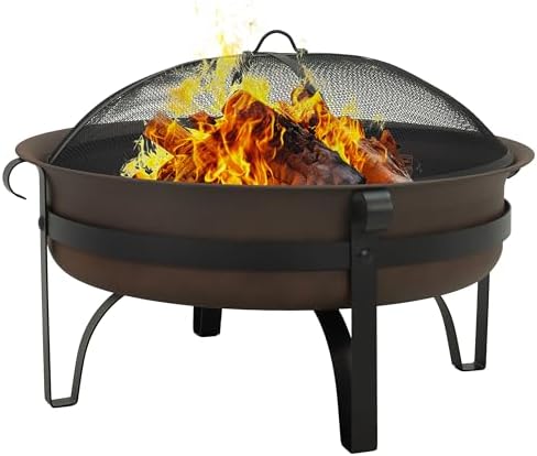 Sunnydaze Round Patio Fire Pit for Outside Wood Burning, Dark Bronze, 29"