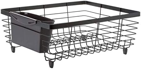 Kitchen Details Flat Wire Countertop or Over The Sink Dish Drying Rack with Cutlery Basket | Holds up 10 Dishes | Mugs | Kitchen Accessories | Black