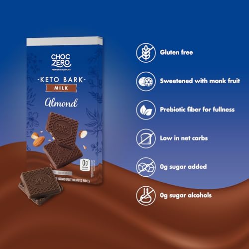 ChocZero Sugar Free Chocolate Candy with Hazelnuts, 4 Pack | No Sugar Alcohols, Keto, Low Carb, High Fiber, Gluten Free, 32 Total Candy Squares