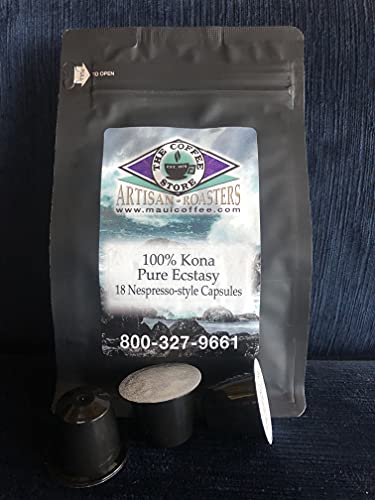 Hawaii's 1st Coffee Store - 100% Kona Coffee 'Pure Ecstasy' Capsules (18 ea. per pack) - Compatible With Nespresso Original Line Brewers