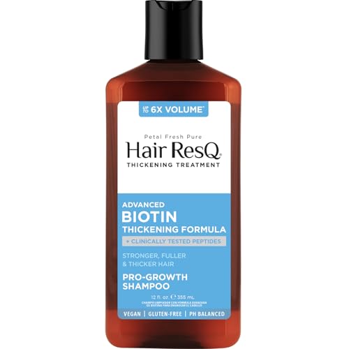 Petal Fresh Hair ResQ Biotin Shampoo for Thinning Hair, Clinically Tested Thickening, Pro-Growth Shampoo for Women & Men, Up to 6X Volume, Rosemary Mint, Caffeine & Peptides, Sulfate Free, 12 fl oz