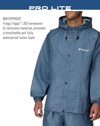 FROGG TOGGS Men's Pro Lite Rain Suit, Waterproof, Breathable, Dependable Wet Weather Protection, Carbon Black, XL/XXL
