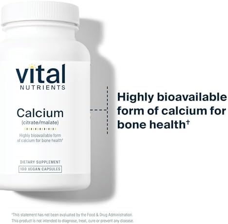 Vital Nutrients - Calcium (Citrate/Malate) - Most Bioavailable Form of Calcium - 100 Vegetarian Capsules per Bottle - 150 mg