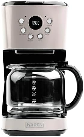 HADEN 12-Cup Programmable Coffee Maker for Home or Office, Putty & Chrome – Drip Brewer Machine with Brew Strength, Delay Brewing