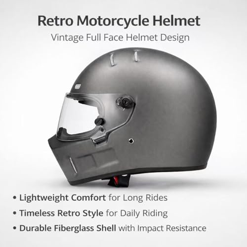 CRG Sports Retro Full Face Motorcycle Helmet, DOT Approved Fiberglass Street Bike Helmet with Clear Visor, Lightweight Cafe Racer Cruiser Motorcycle Helmet