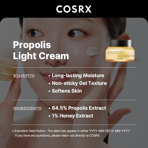 COSRX 64% Propolis Honey Lightweight Cream, Instant Golden Glow,2.19 fl.oz