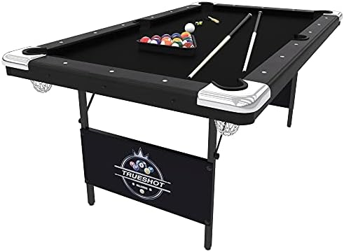 Fat Cat Trueshot 6 Foot Foldable Pool Table, Folding Billiard Table with Leg Levelers, K-818 Bumpers, Space Saving Design, Includes Cues and Balls
