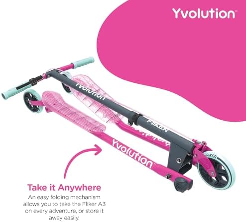 Yvolution Fliker A3 Drift Scooter, 3 Wheels Kids Wiggle Scooter, Foldable, Handbrake, Caster Wheels, for Boys and Girls Aged 7+ Years Old