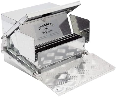 Grandpas Feeders Automatic Chicken Feeder - 20 lbs No Waste Poultry Feeder, Rat Proof & Rodent Proof Treadle Chicken Feeder, Galvanized Steel with Lid, Feeds 6 Chickens up to 10 Days