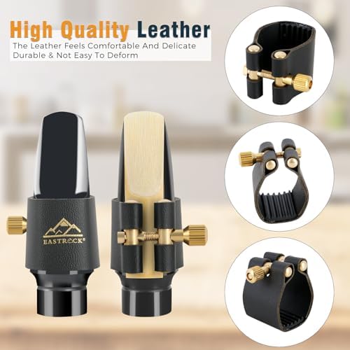 EASTROCK Alto Saxophone Ligature Kit, Metal Ligature for Saxophone Mouthpiece with Plastic Cap, Wind Musical Instruments Accessory for Beginner and Student
