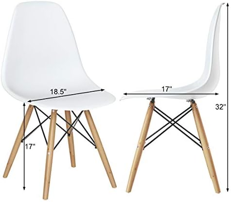 GIANTEX Dining Chairs Set of 2 White, Pre Assembled Dining Room Chairs | Mid Century Modern Kitchen Chairs with Wood Legs, Armless Plastic Dining Side Chair for Kitchen, Living Room