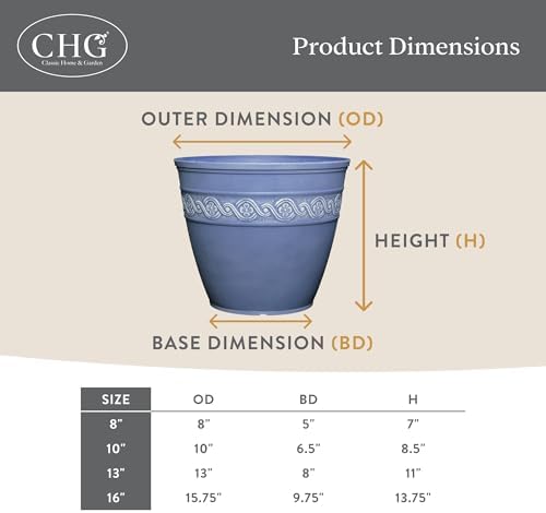 GROWSCAPE Corinthian Round Planter Pot w/Drainage Holes, 8" Desert Tan