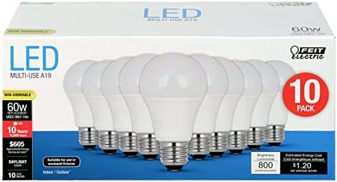 FEIT 9w LED Light Bulbs, 60w Equivalent, 800 Lumens Natural Day Light 5000K, 10 Pack