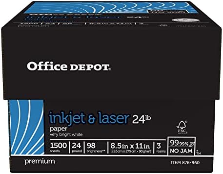 Office Depot Laser Print Paper, 8 1/2in. x 11in., 24 Lb, 30% Recycled, 500 Sheets Per Ream, Case Of 3 Reams, 751440