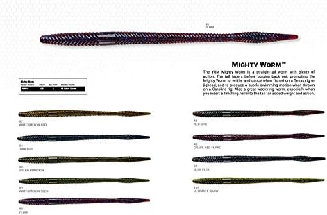 YUM Mighty Worm Straight-Tail Soft Plastic Bait Fishing Lure, 10.5 Inch Length, 5 per Pack