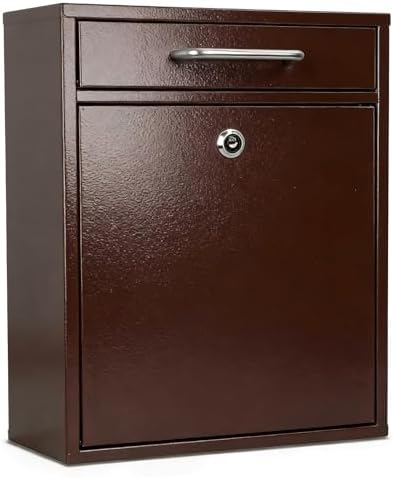 KYODOLED Steel Key Lock Mail Boxes Outdoor, Locking Wall Mount Mailbox, Security Lock Drop Box, Collection Boxes for Home, Office or Commercial,16.2H x 11.2L x 4.6W Inches, Black X Large