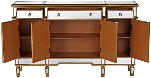 60 Inch Gold Wood Frame Mirrored Panels Andrea Storage Sideboard Buffet Cabinet for Living Room