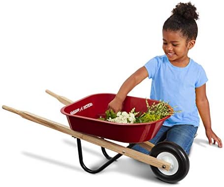 Radio Flyer Classic Kids Wheelbarrow, For Kids 3+, Seamless Steel Tray with No-Scratch Edges, Real Wooden Handles, Durable Front Wheel