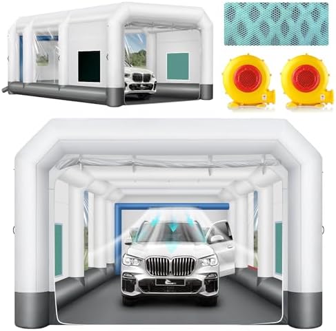 GORILLASPRO Inflatable Paint Booth 26x15x10Ft, Inflatable Spray Booth with (750W + 950W) Blowers, Upgrade Air Filter System Environment Friendly