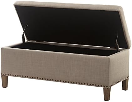 Madison Park 49" Upholstered Storage Bench, Button Tufted End of Bed Bench with Storage, Dual Spring Soft-Close Lid, Bedroom Bench for Queen King Bed, Entryway Living Room, Grey