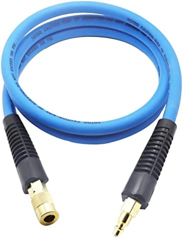 YOTOO Air Hose 3/8 in x 50 ft, Heavy Duty Hybrid Air Compressor Hose, Flexible, Lightweight, Kink Resistant with 1/4" Industrial Quick Coupler Fittings, Bend Restrictors, Blue
