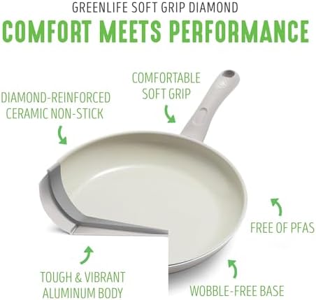 GreenLife Soft Grip Diamond Healthy Ceramic Nonstick 11" Griddle Pan, PFAS-Free, Dishwasher Safe, Black