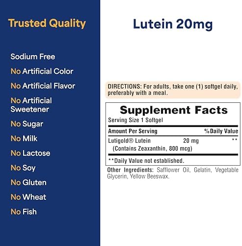 Puritan's Pride Premium Lutigold™ Lutein Carotenoid 20mg with Zeaxanthin