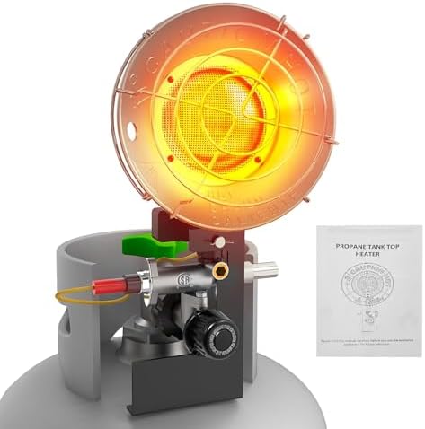 30000 BTU Propane Heater Outdoor, Propane Tank Heater Attachment Double Tank Top Radiant Gas Heater With Tip-Over Protection, 3 Heat Settings, Safety Shut-Off Valve for Patio,Camp,Fish,Garage.