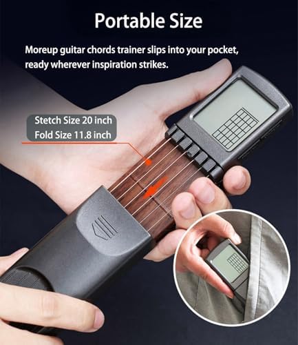 Pocket Guitar Chord Practice Tool, Portable Guitar Neck for Trainer Beginner w/a Rotatable Chords Chart Screen Battery Included