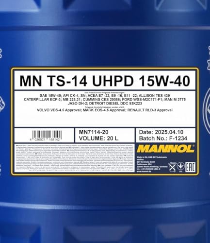 MANNOL 7114 Professional Formula Synthetic Oil 15W40 for Trucks and Buses, 20L