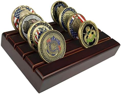 4 Row Military Coin Holder, Challenge Coin Display Stand Holder Wooden,