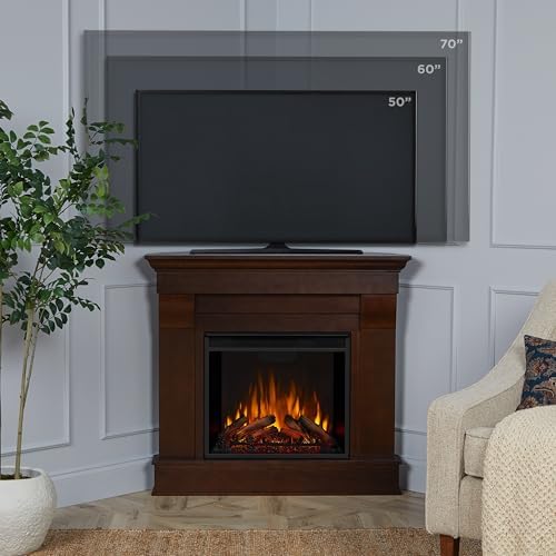 Real Flame Chateau 41" Corner Electric Fireplace with Mantel for Living Room or Bedroom, Replaceable Fireplace Insert Heater, Realistic Log and Flame Effect, Remote Control, Timer.