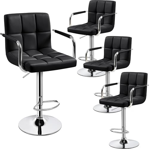 Yaheetech Bar Stools Set of 2, Swivel with Backs, Adjustable Height, White | 360° Swivel Barstools Feature Padded PU Leather Seats, Supportive Backs, 300 lb Capacity for Kitchen Islands
