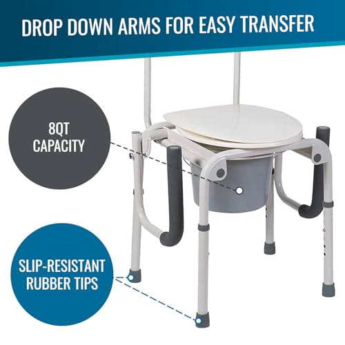 DMI Portable Toilet for Adults, Deluxe Commode For The Elderly, FSA HSA Eligible, Drop Arm Commode For Easy Transfers