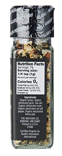 Watkins Organic Grinder, Garlic Peppercorn, 2.7 Ounce, 3-Pack
