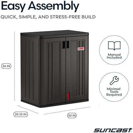 Suncast 30" Heavy-Duty Resin Outdoor Storage Cabinet, Lockable, Dark Gray