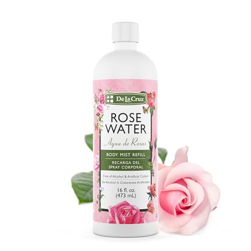 De La Cruz Rose Water Body & Hair Mist, 8 fl. oz Spray (236 mL) | Rose Water Spray, With Rose Flower Extract, Face, Hair & Body Mist, Home Mist, Alcohol Free, Refreshing & Soothing