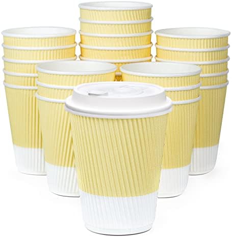 Disposable Coffee Cups With Lids - (80 set) 12 oz Paper To Go Coffee Cups With Resealable Lids Prevent Leaks! Travel Insulated Hot Beverage Drink Cup. Will Not Bend With Heat or Burn Fingers