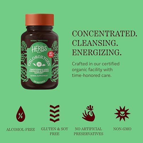 Herbs Etc. ChlorOxygen Chlorophyll Concentrate Softgels - High-Potency Chlorophyll for Detoxification Support - Deodorizing - Skin, Gut & Energy Support - 60 Count (60 Servings)