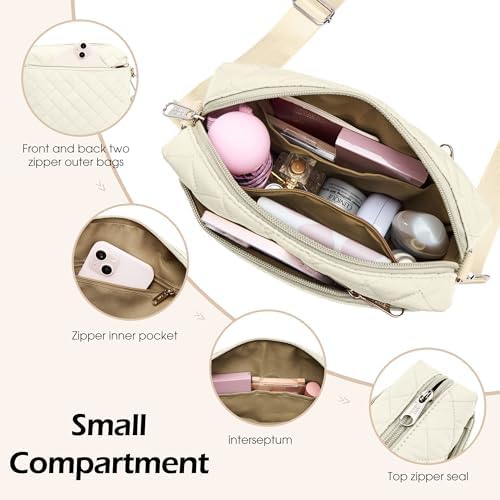 KALIDI Mini Quilted Crossbody Bag for Women Ladies Puffer Cross Body Purse | Nylon Lightweight Women's Shoulder Handbag with Wide Strap for Travel Vacation Casual Everyday Errands
