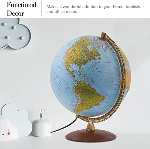 Waypoint Geographic Light Up Globe - Lugano 12” Desk Decorative Illuminated Globe with Stand and Blue Ocean, Up to Date