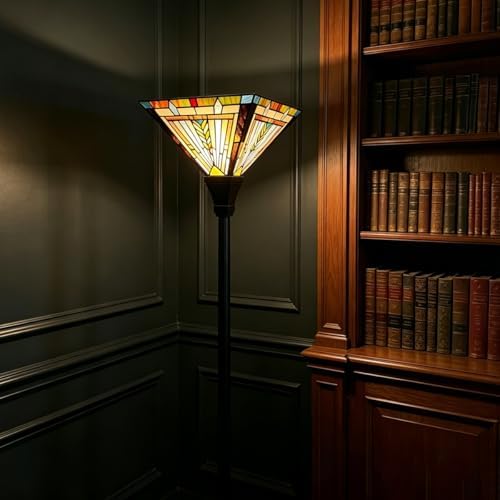 Tiffany Torchiere Floor Lamp 70" Tall Antique Stained Glass Torch Light