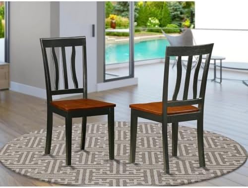 East West Furniture ANC-WHI-W Antique Dining Room Chairs - Slat Back Solid Wood Seat Chairs, Set of 2, Buttermilk & Cherry