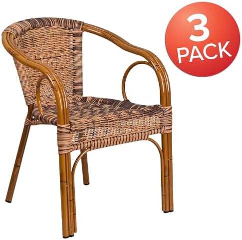 Flash Furniture Rattan Chair with Aluminum Frame, Burning Brown/Red Bamboo | Durable Construction, Commercial Use